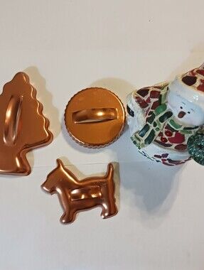 Vintage Three Cookie Cutters, 1970s Christmas Tree, Ball, And Dog